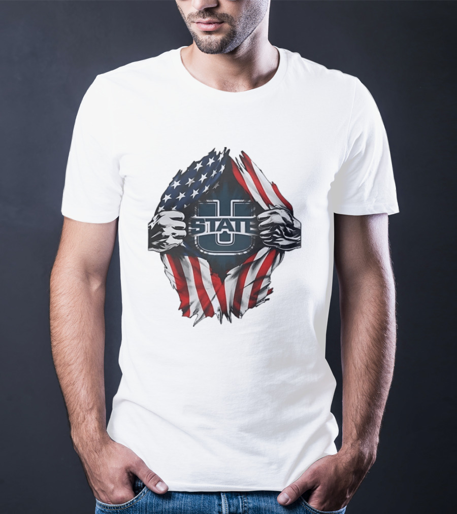 Utah State University American Flag Ripped U State T-Shirt