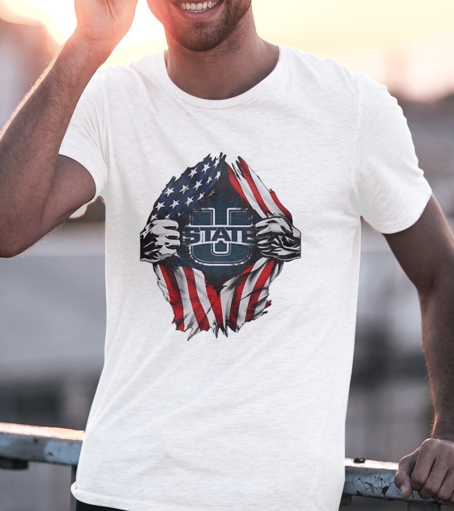 Utah State University American Flag Ripped U State T-Shirt