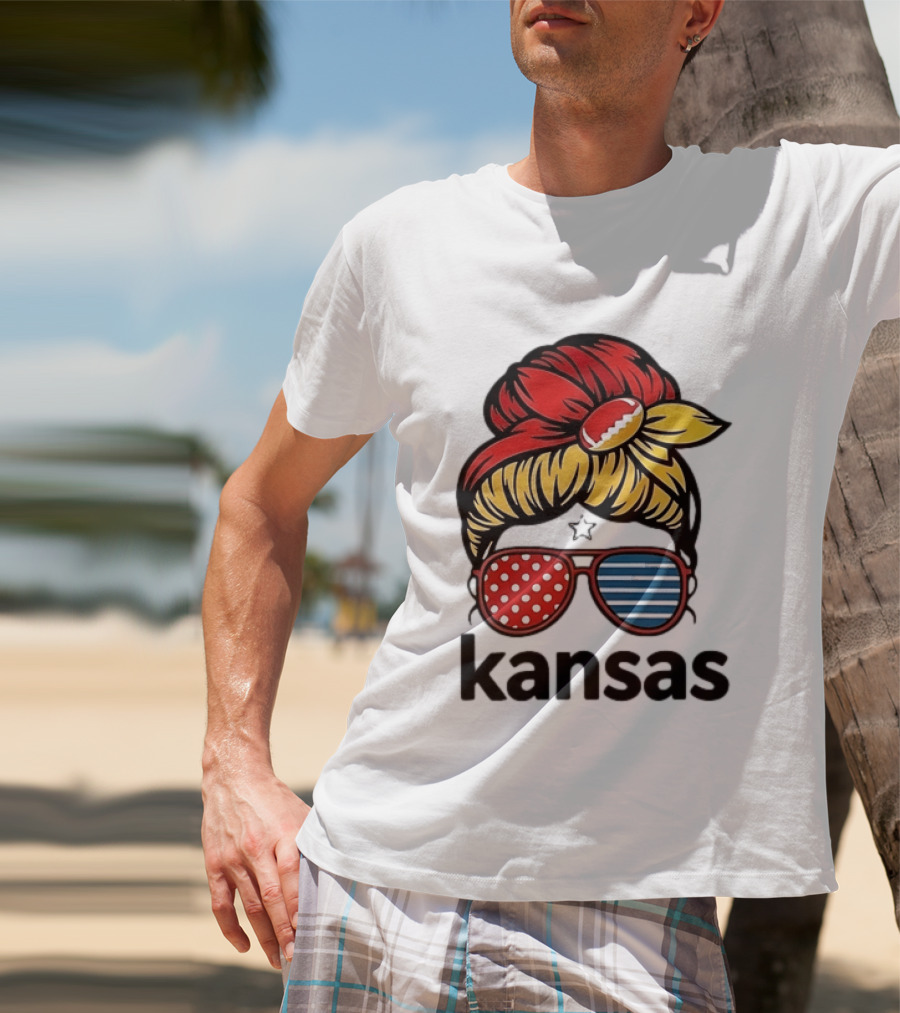 Kansas City Chiefs Royals Football Game Day Messy Bun Girl T-Shirt