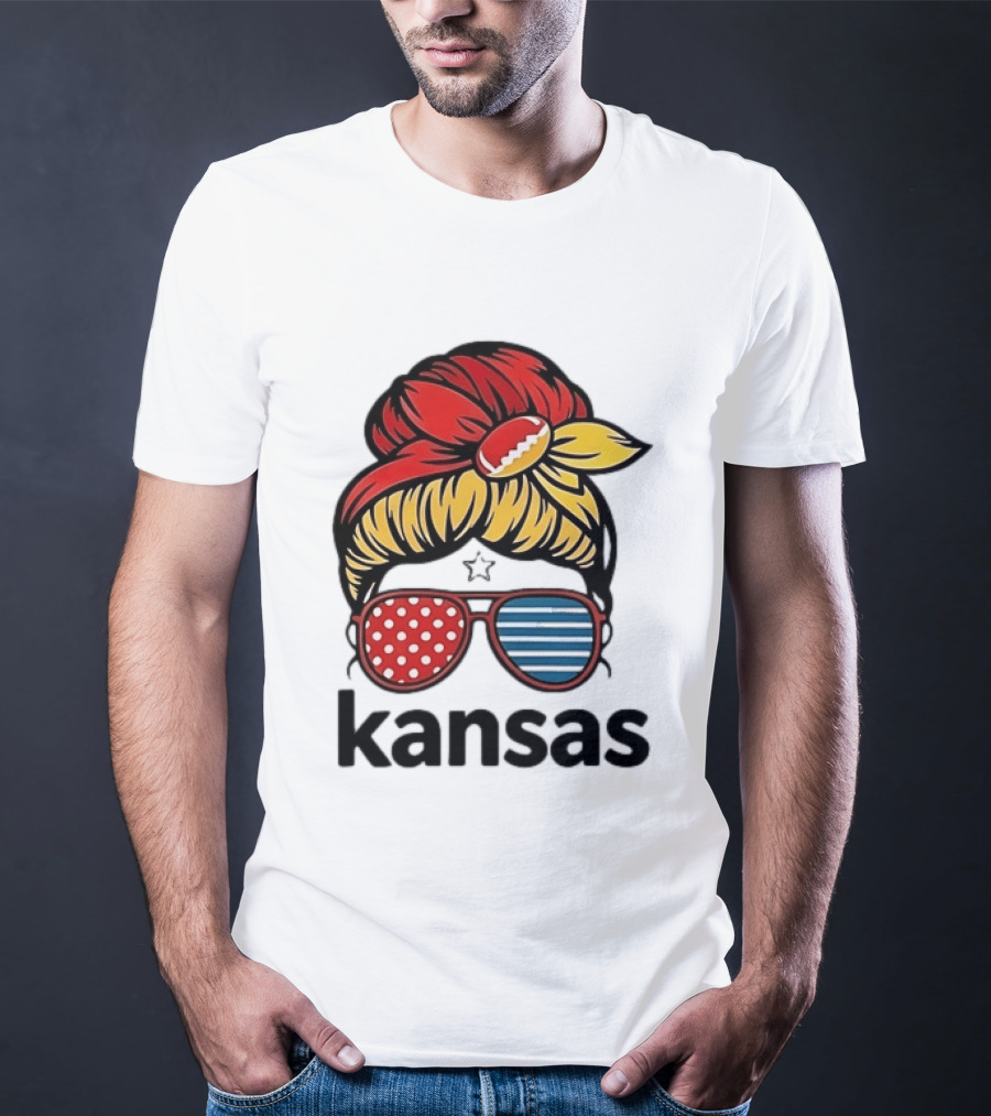 Kansas City Chiefs Royals Football Game Day Messy Bun Girl T-Shirt