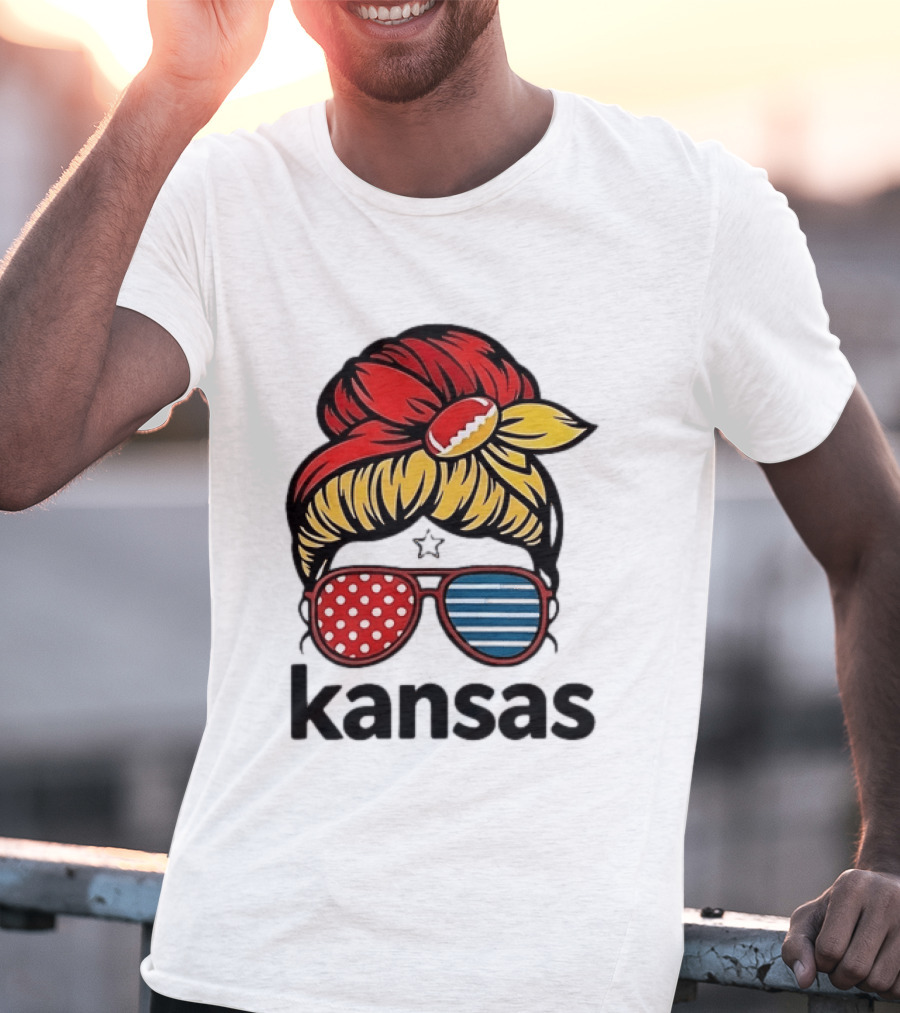 Kansas City Chiefs Royals Football Game Day Messy Bun Girl T-Shirt