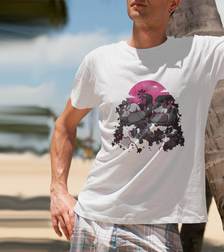 Zombie Farm Undead Creepy Cows Horror Scene T-Shirt