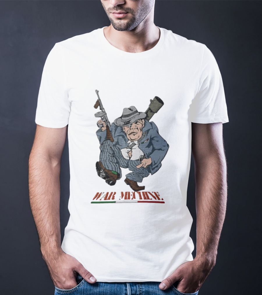 Mafioso Cartoon War Machine Italy Flag Mobster Character With Guns T-Shirt
