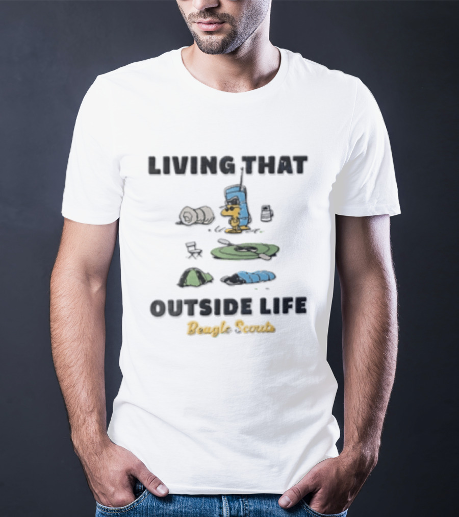 Living That Outside Life Beagle Scouts Woodstock Camping Est 1974 Distressed Cartoon T-Shirt