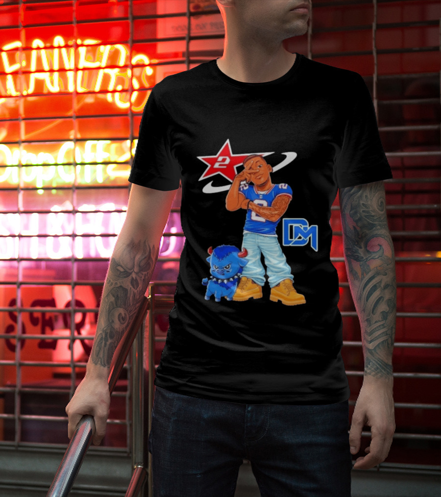 DJ Moore No 2 Buffalo Bills Cartoon Player With Buffalo And Red Star T-Shirt
