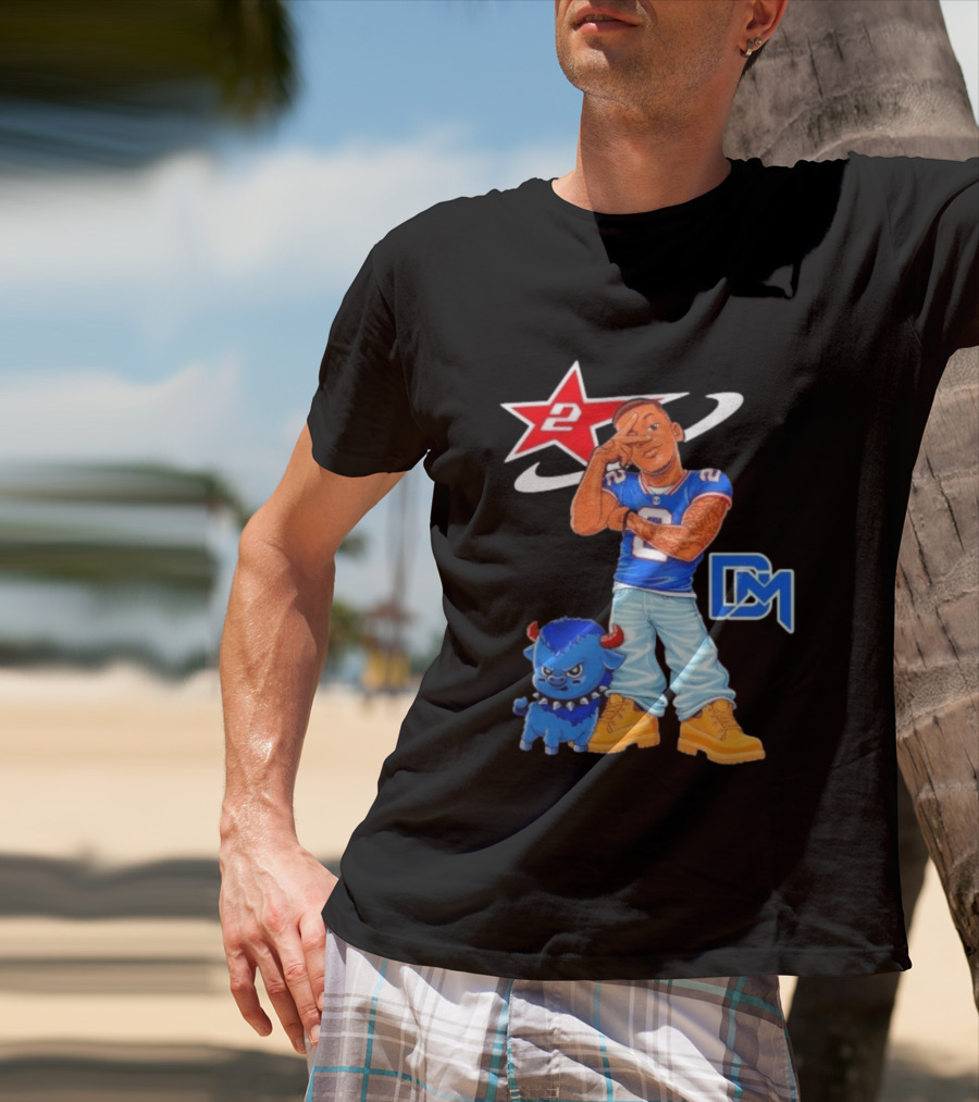 DJ Moore No 2 Buffalo Bills Cartoon Player With Buffalo And Red Star T-Shirt