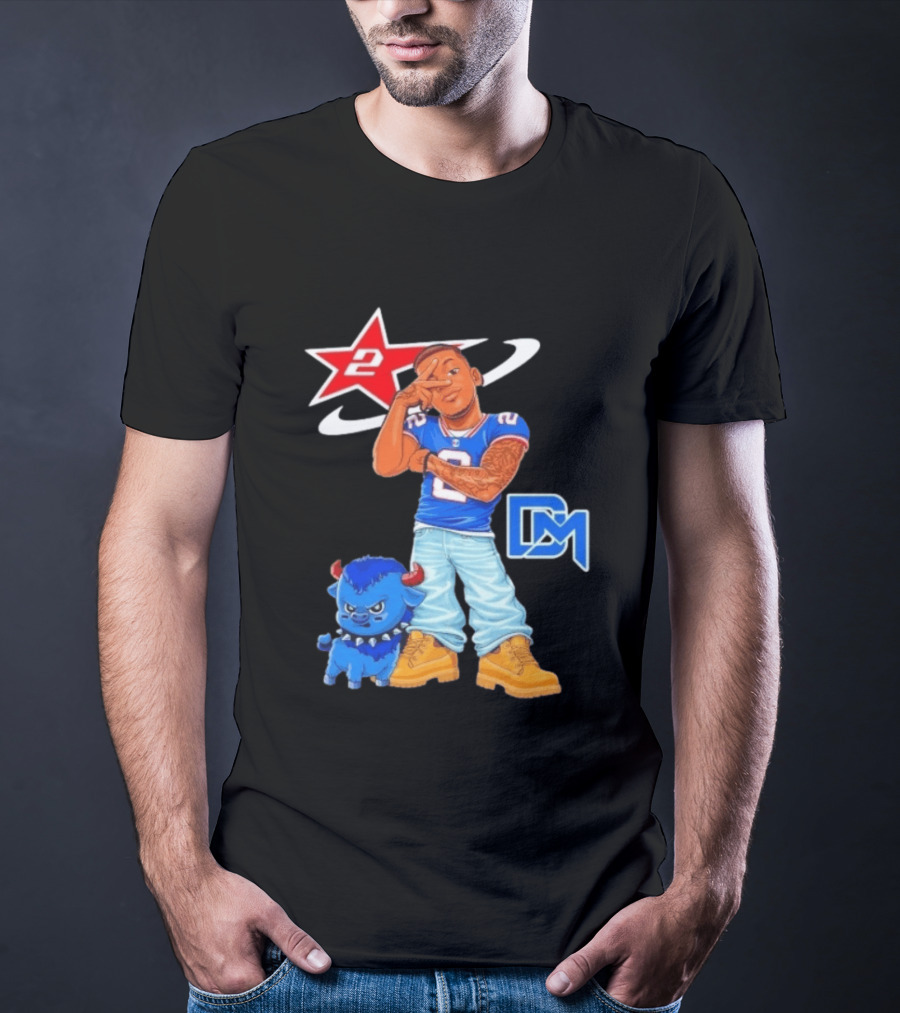 DJ Moore No 2 Buffalo Bills Cartoon Player With Buffalo And Red Star T-Shirt