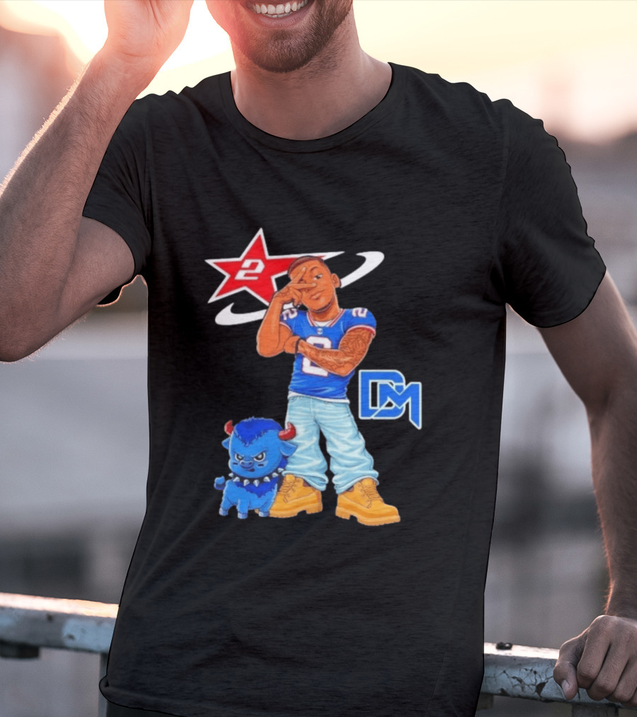 DJ Moore No 2 Buffalo Bills Cartoon Player With Buffalo And Red Star T-Shirt