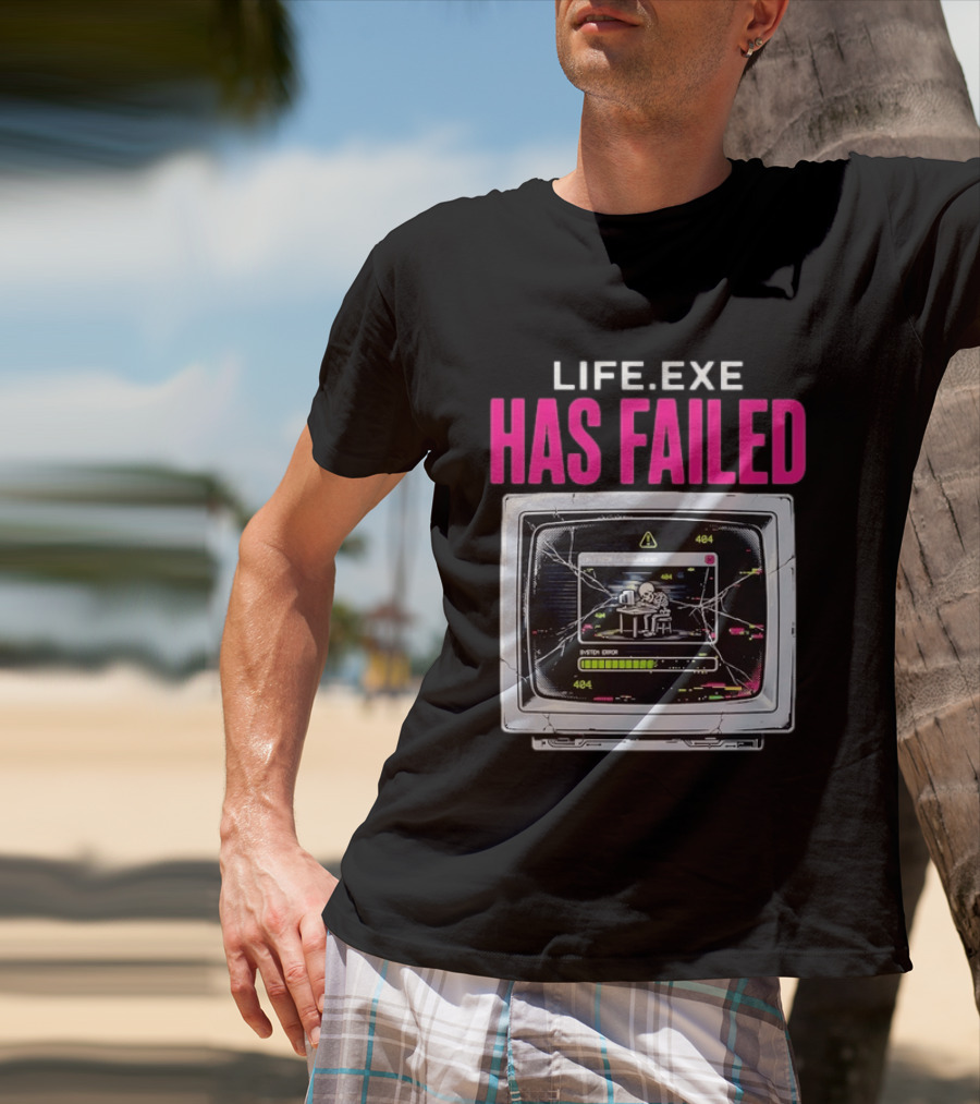 Lifeexe Has Failed System Error 404 Skeleton Computer Retro Monitor T-Shirt