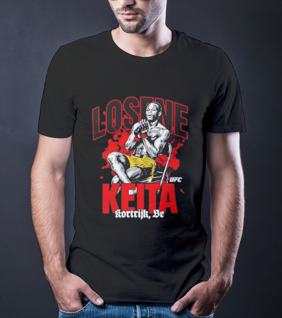 Losene Keita UFC Kortrijk Be MMA Fighter Pose In Bold Red And Yellow T-Shirt