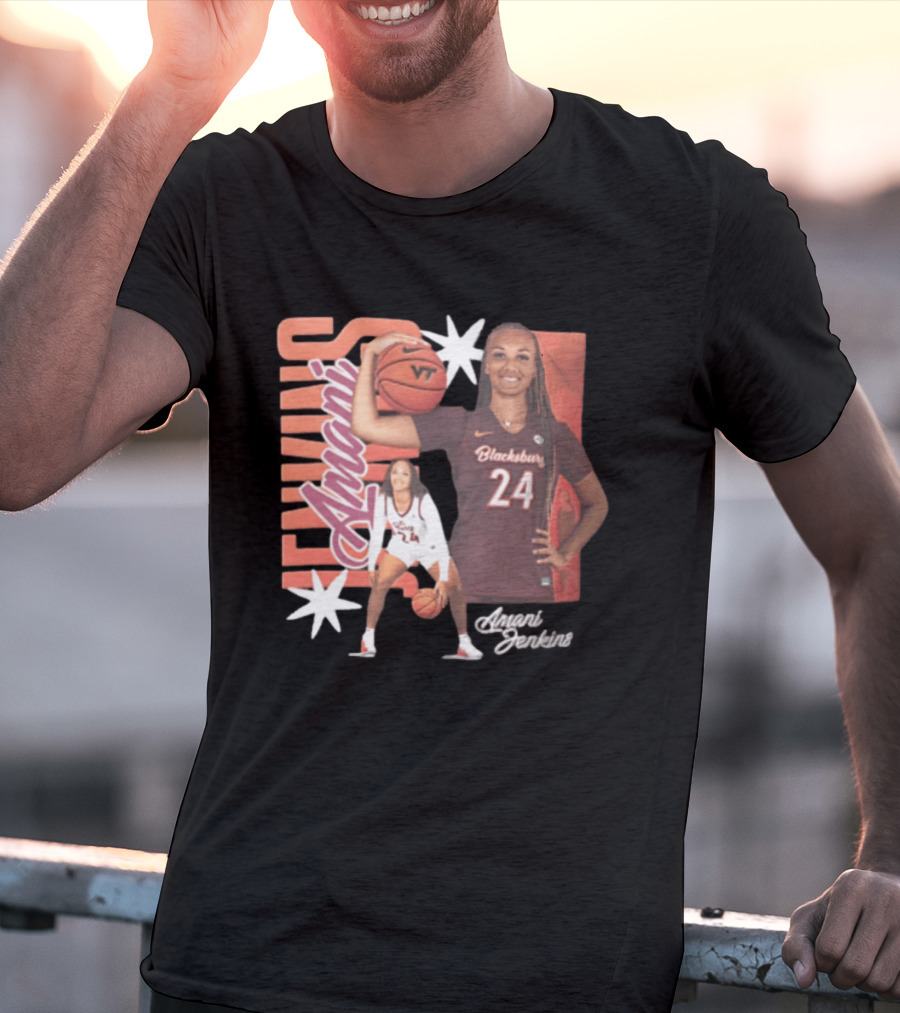 Amani Jenkins Blacksburg 24 VT Basketball Player Starburst T-Shirt