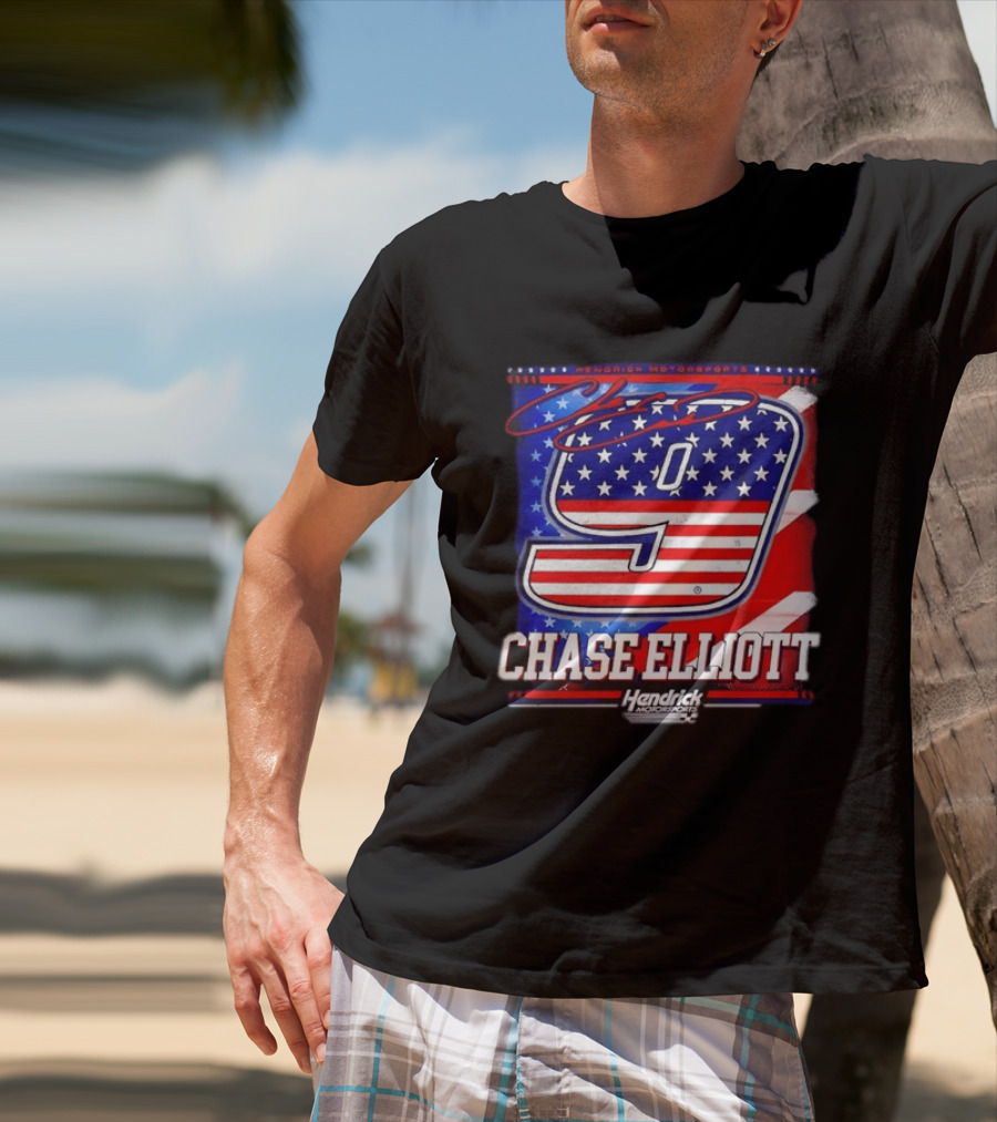 Chase Elliott 9 Hendrick Motorsports American Flag Racing T-Shirt