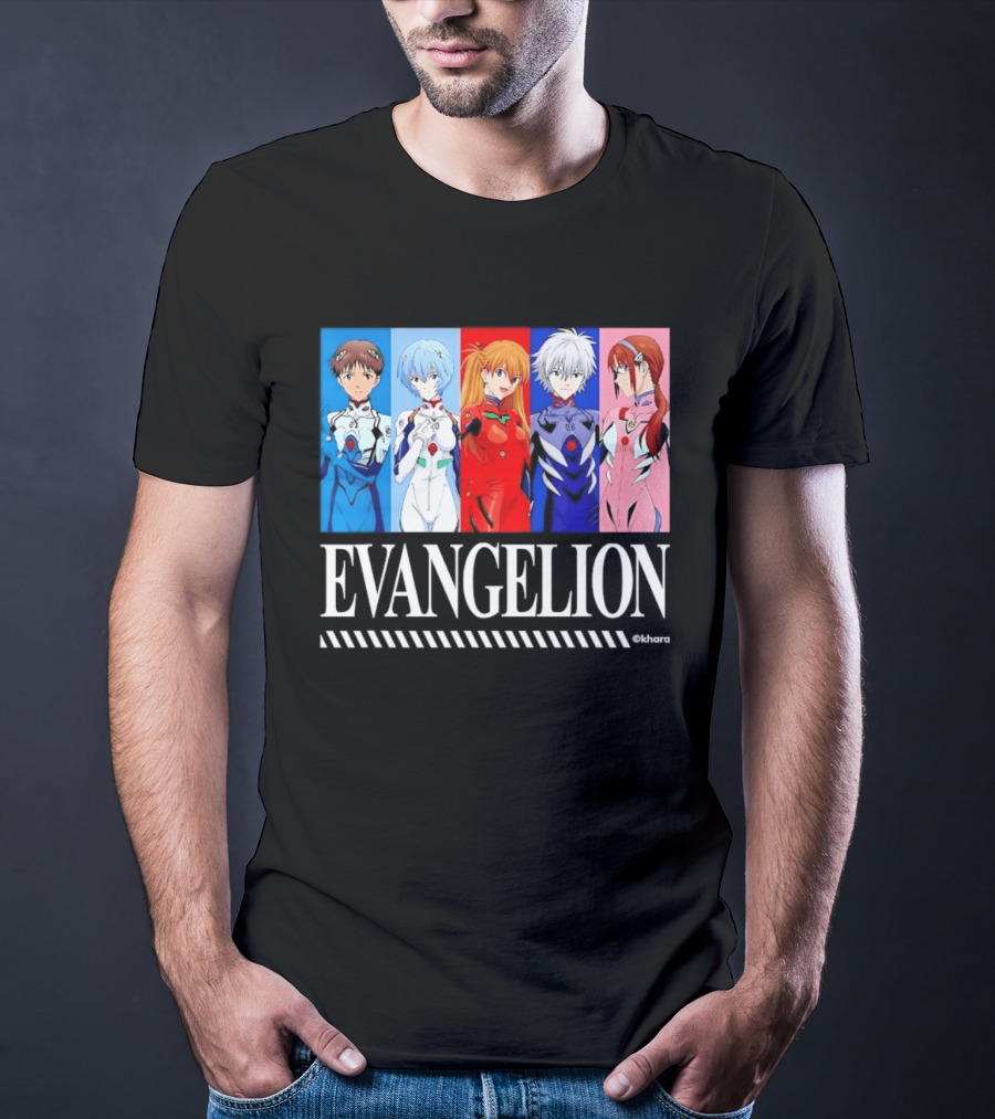 Evangelion Group Shinji Ikari Rei Asuka Kaworu Mari Characters Anime Series T-Shirt