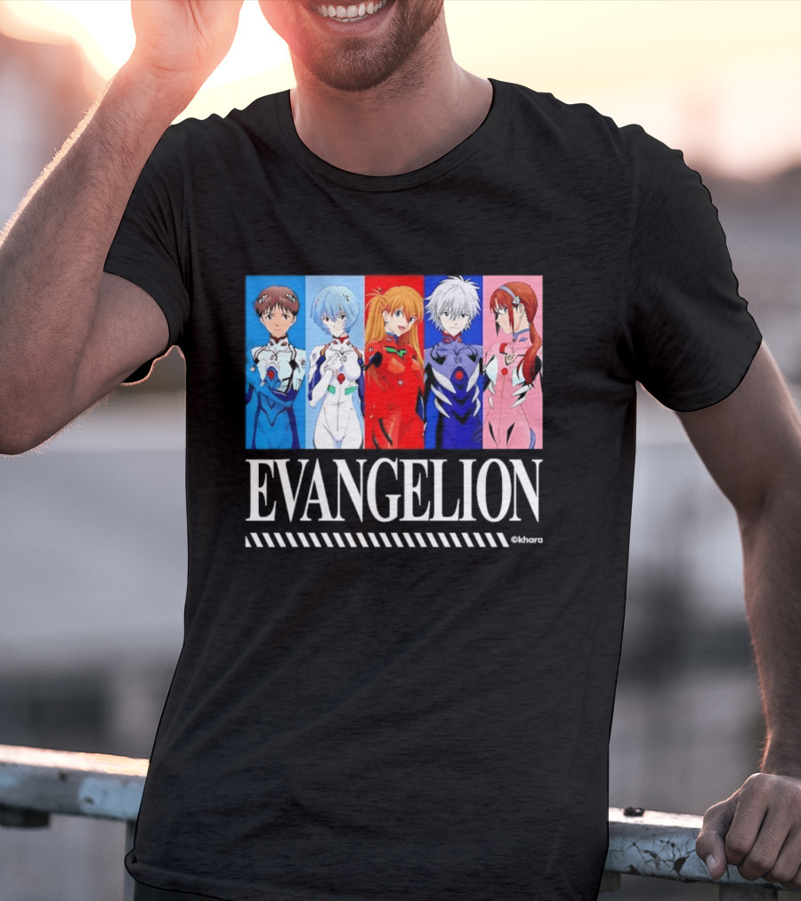 Evangelion Group Shinji Ikari Rei Asuka Kaworu Mari Characters Anime Series T-Shirt