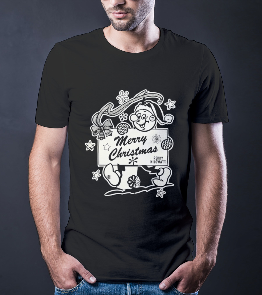 Reddy Kilowatt Merry Christmas Holiday Print Concept With Snowflakes T-Shirt
