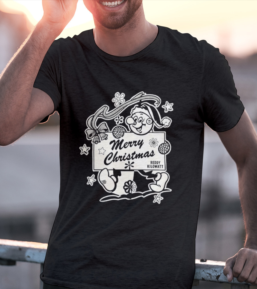 Reddy Kilowatt Merry Christmas Holiday Print Concept With Snowflakes T-Shirt
