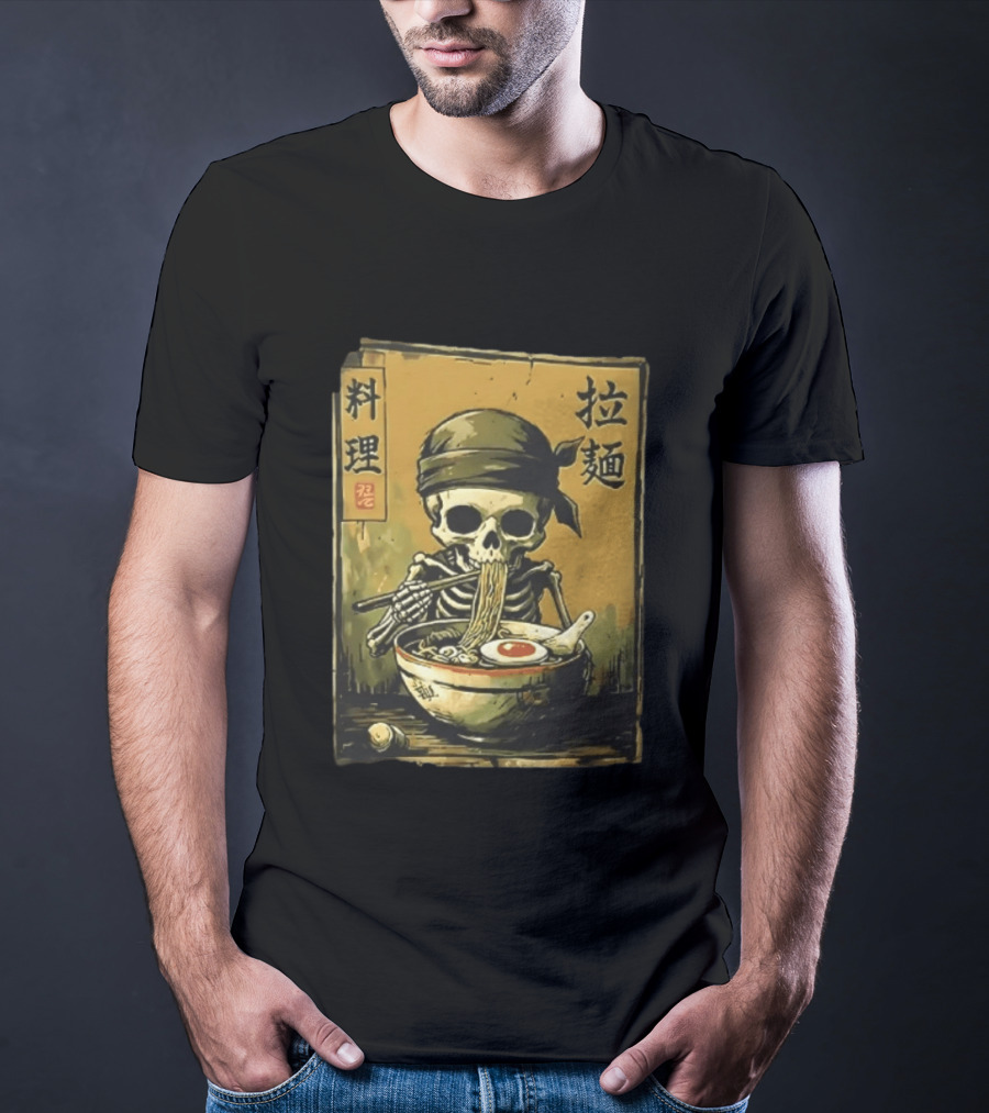 Skeleton Ramen Eating Kanji Cooking Noodles T-Shirt