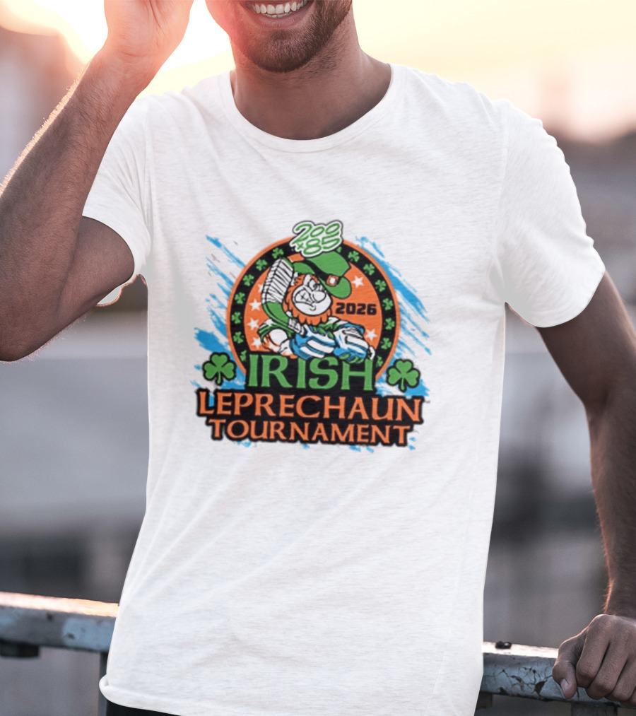 Irish Leprechaun Tournament 2026 Clover Emblem And Green Hat Celebration T-Shirt