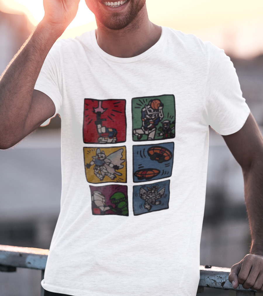 Keith Haring Japanese Mecha Robot Comic Panels Pop Cartoon T-Shirt