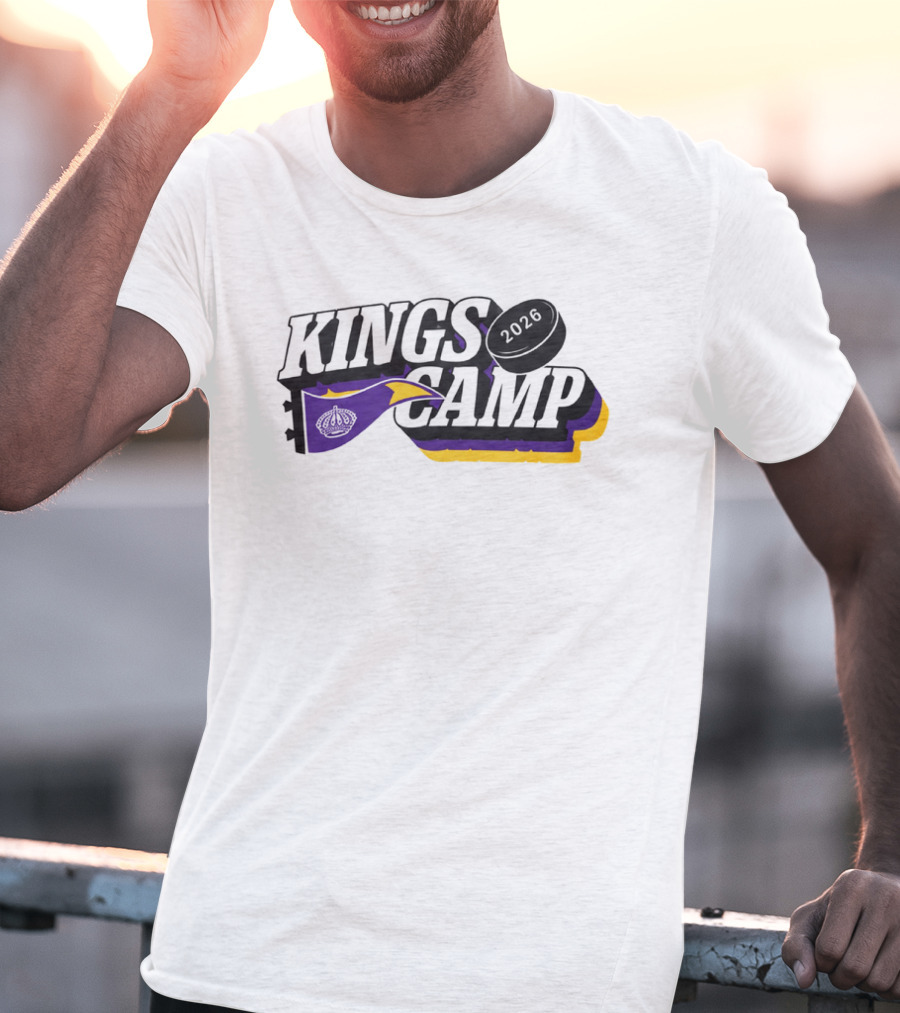 Kings Camp 2026 Hockey Puck Purple Banner T-Shirt