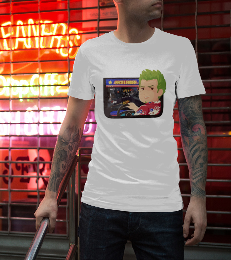 Race Leader Arcade Game Green Hair Cartoon Driver T-Shirt