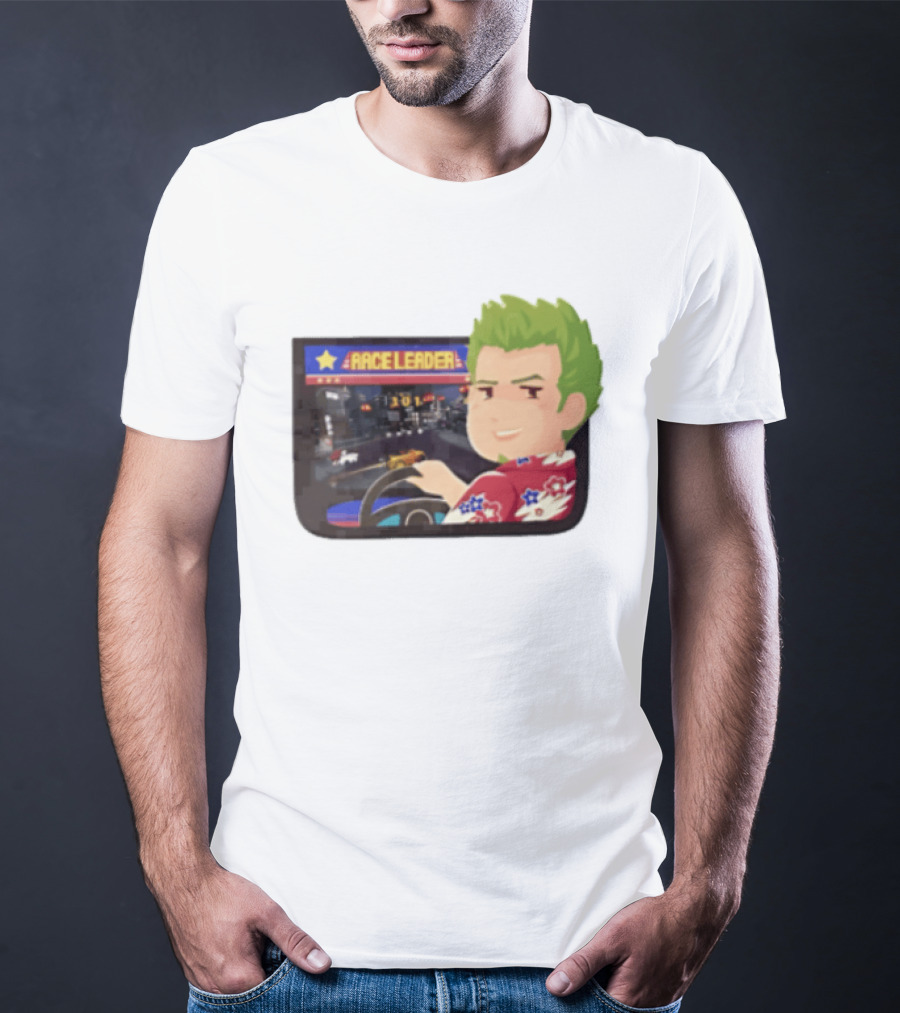 Race Leader Arcade Game Green Hair Cartoon Driver T-Shirt