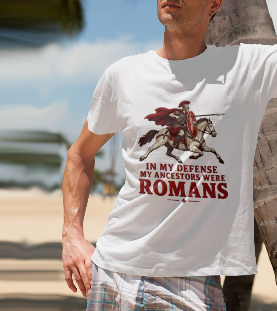 Roman Soldier On Horseback In My Defense My Ancestors Were Romans T-Shirt