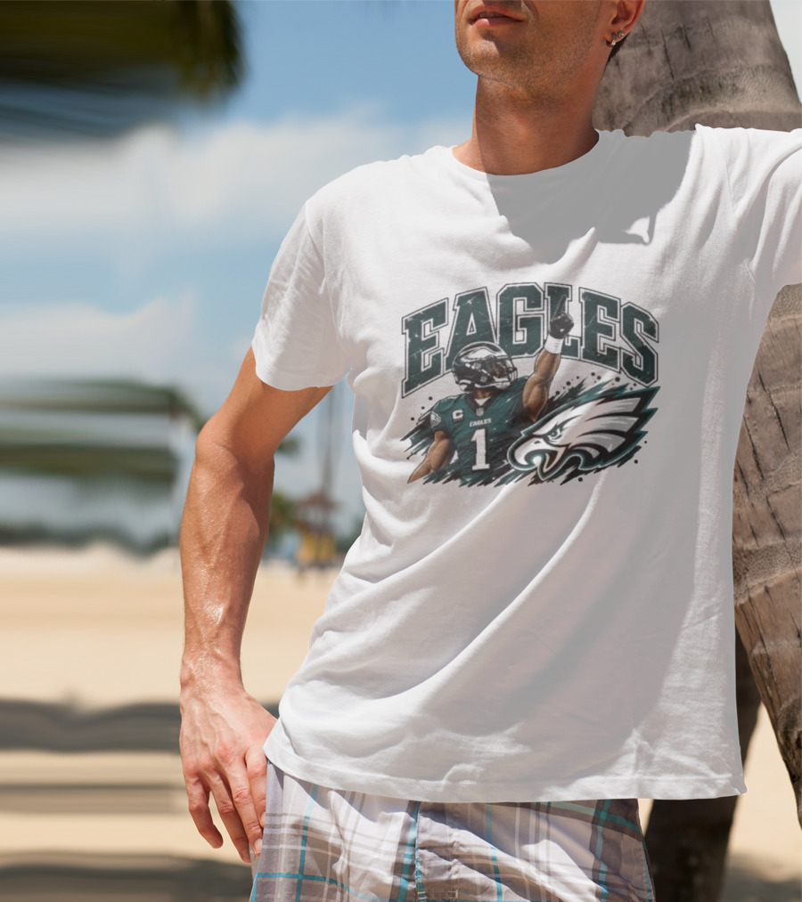 Eagles Quarterback Number One Victory Celebration Football T-Shirt