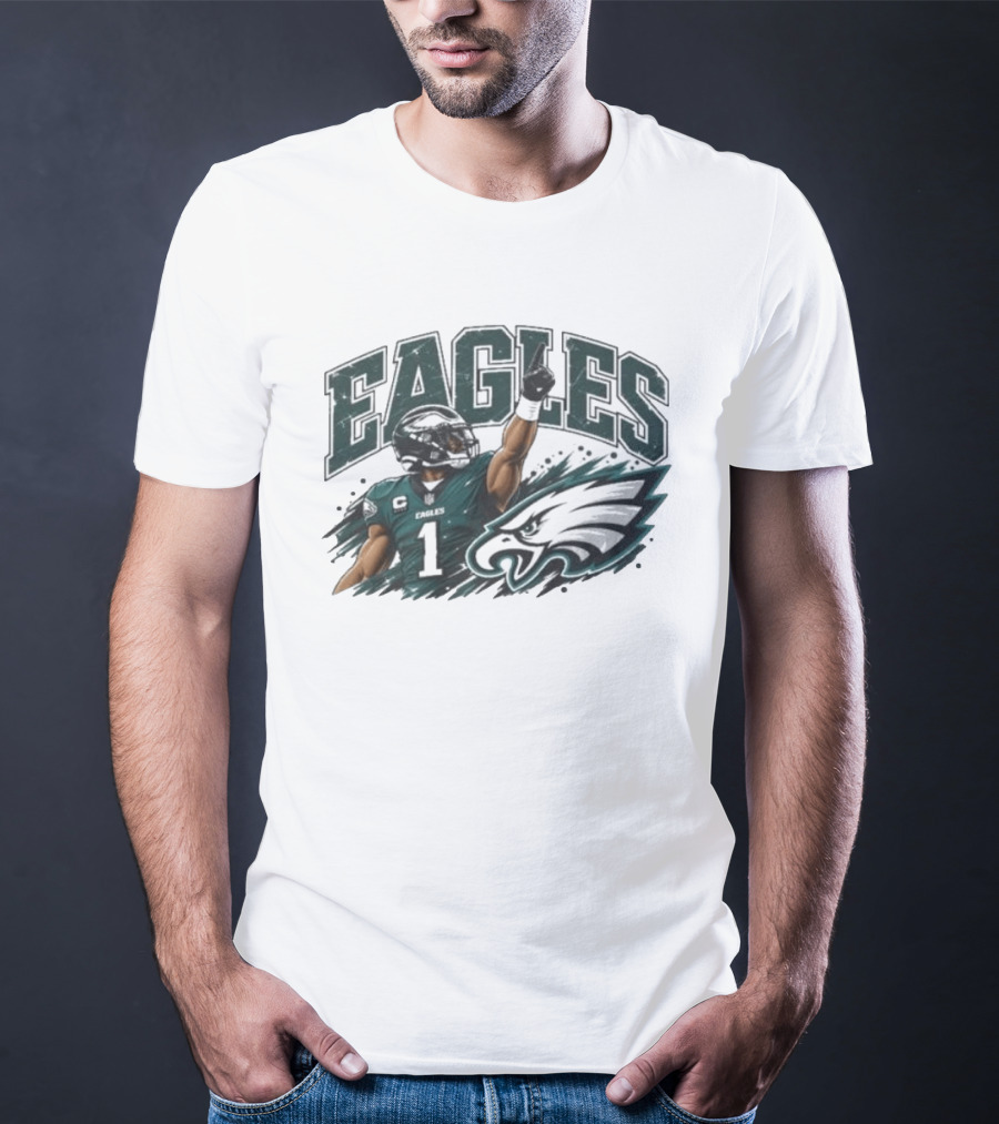 Eagles Quarterback Number One Victory Celebration Football T-Shirt