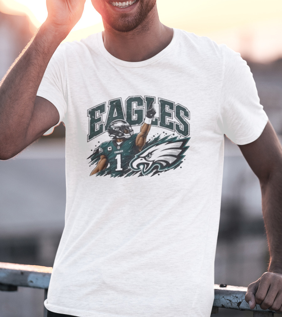 Eagles Quarterback Number One Victory Celebration Football T-Shirt