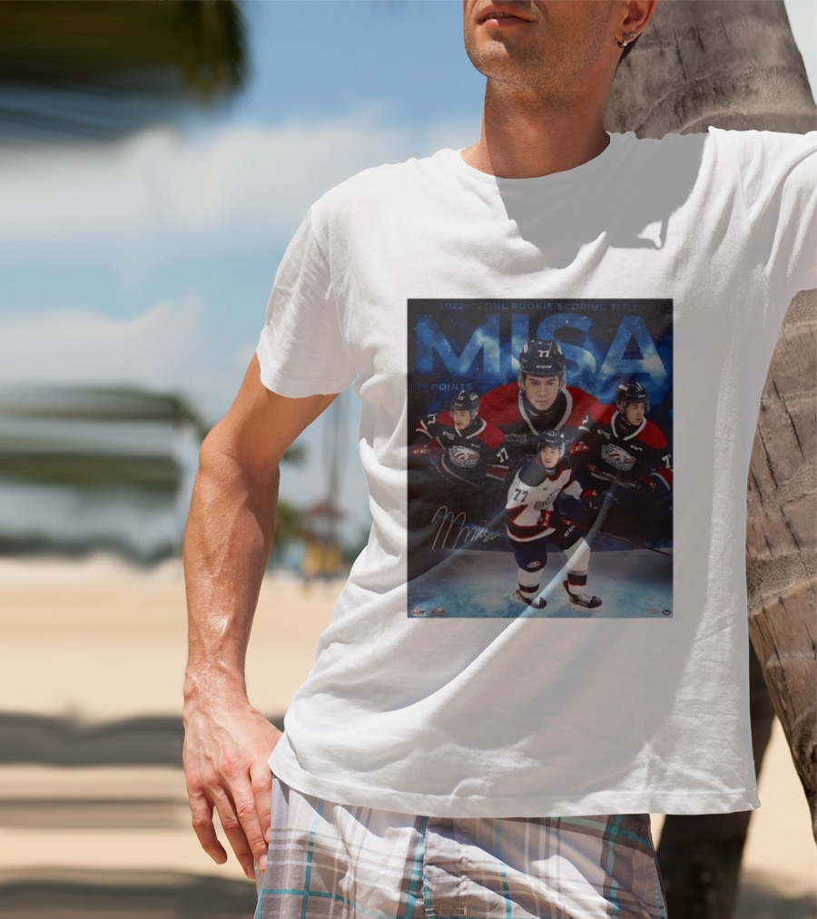 Michael Misa Saginaw Spirit 2022 23 OHL Rookie 56 Points T-Shirt