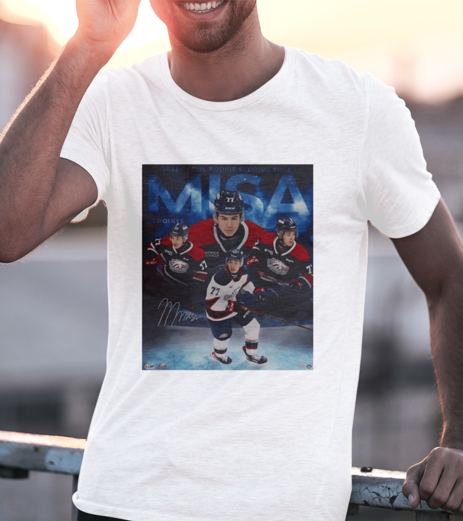 Michael Misa Saginaw Spirit 2022 23 OHL Rookie 56 Points T-Shirt