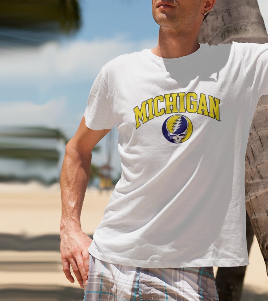 Michigan Wolverines Grateful Dead 2026 Collaboration Lightning Skull T-Shirt