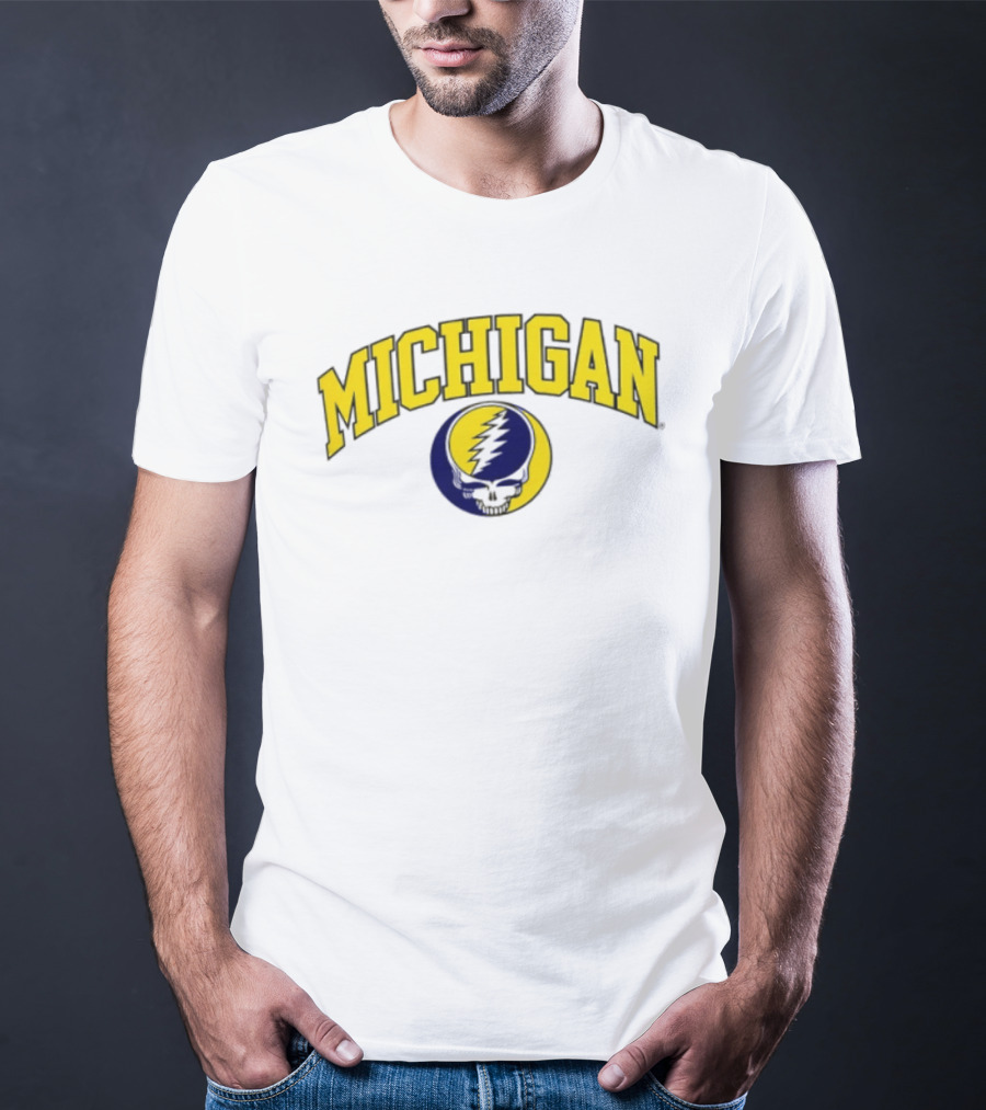 Michigan Wolverines Grateful Dead 2026 Collaboration Lightning Skull T-Shirt