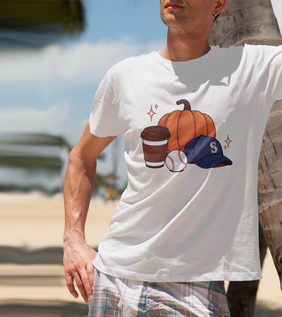 Seattle Mariners Pumpkin Baseball Coffee Season Autumn Vibes T-Shirt