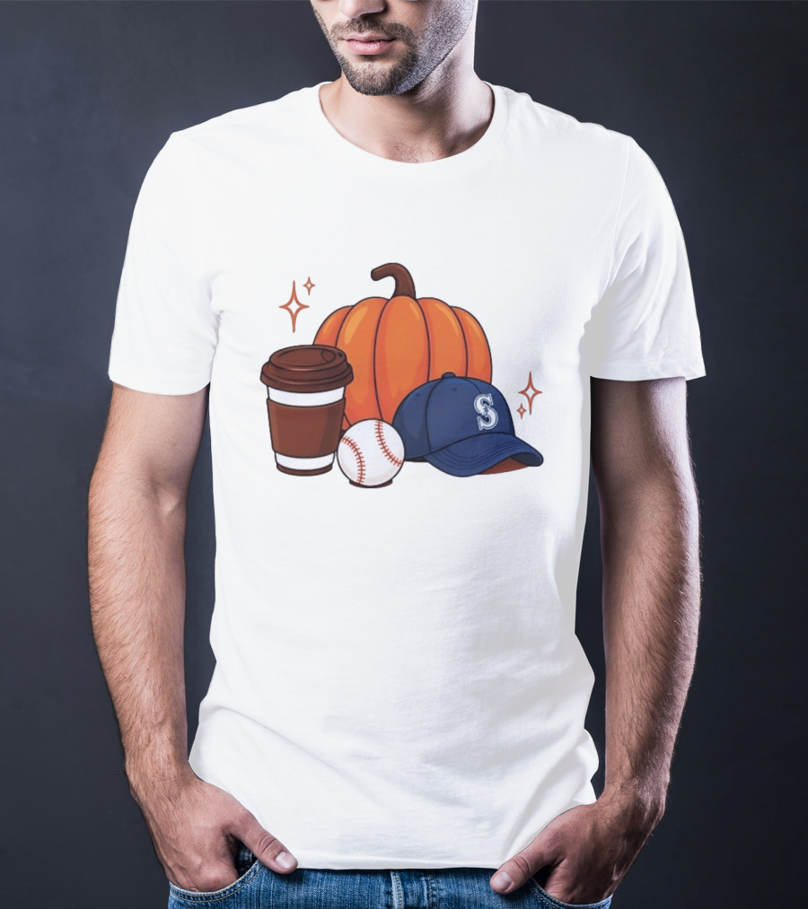 Seattle Mariners Pumpkin Baseball Coffee Season Autumn Vibes T-Shirt