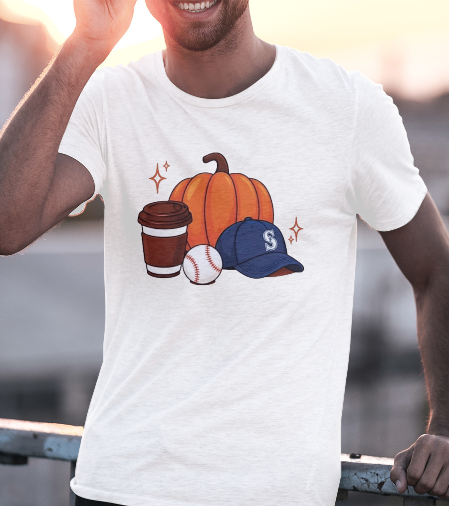 Seattle Mariners Pumpkin Baseball Coffee Season Autumn Vibes T-Shirt