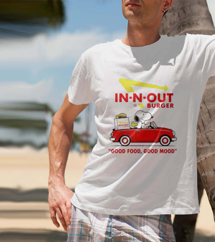 In N Out Burger Snoopy Woodstock Driving Red Convertible Good Food Good Mood T-Shirt