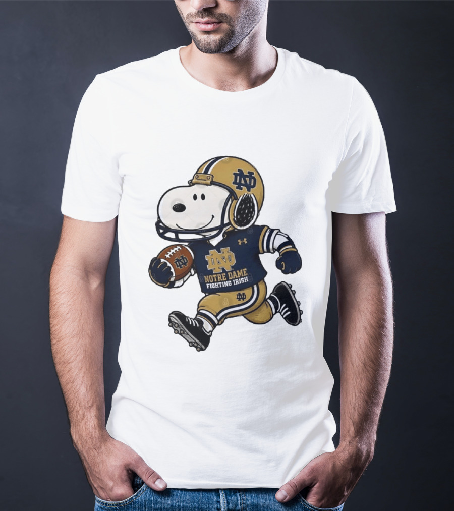 Snoopy Playing Football Notre Dame Fighting Irish ND Team Fan Gear T-Shirt