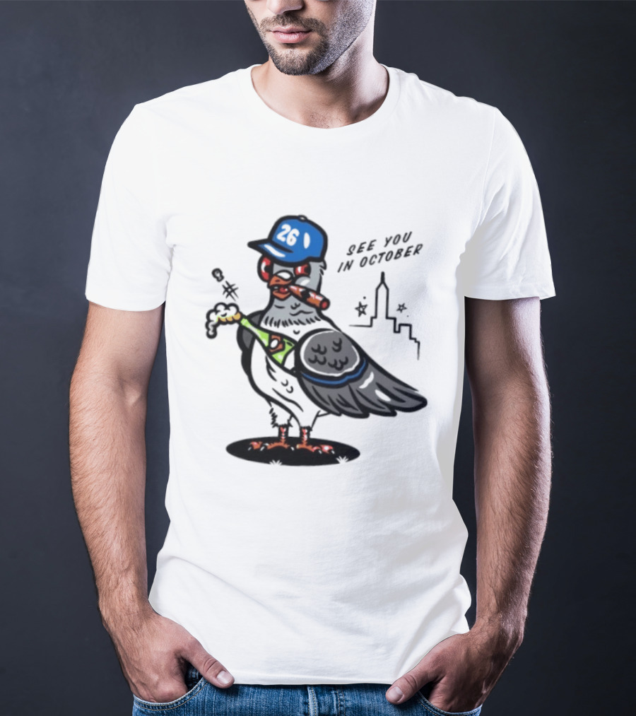New York Mets Pigeon See You In October 26 Baseball City Skyline T-Shirt