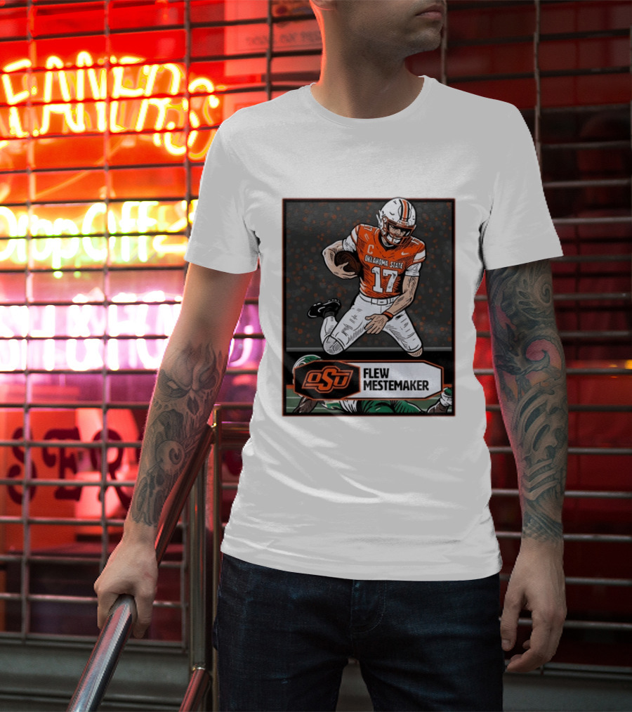 Oklahoma State Cowboys Flew Mestemaker 17 College Football Player Card T-Shirt