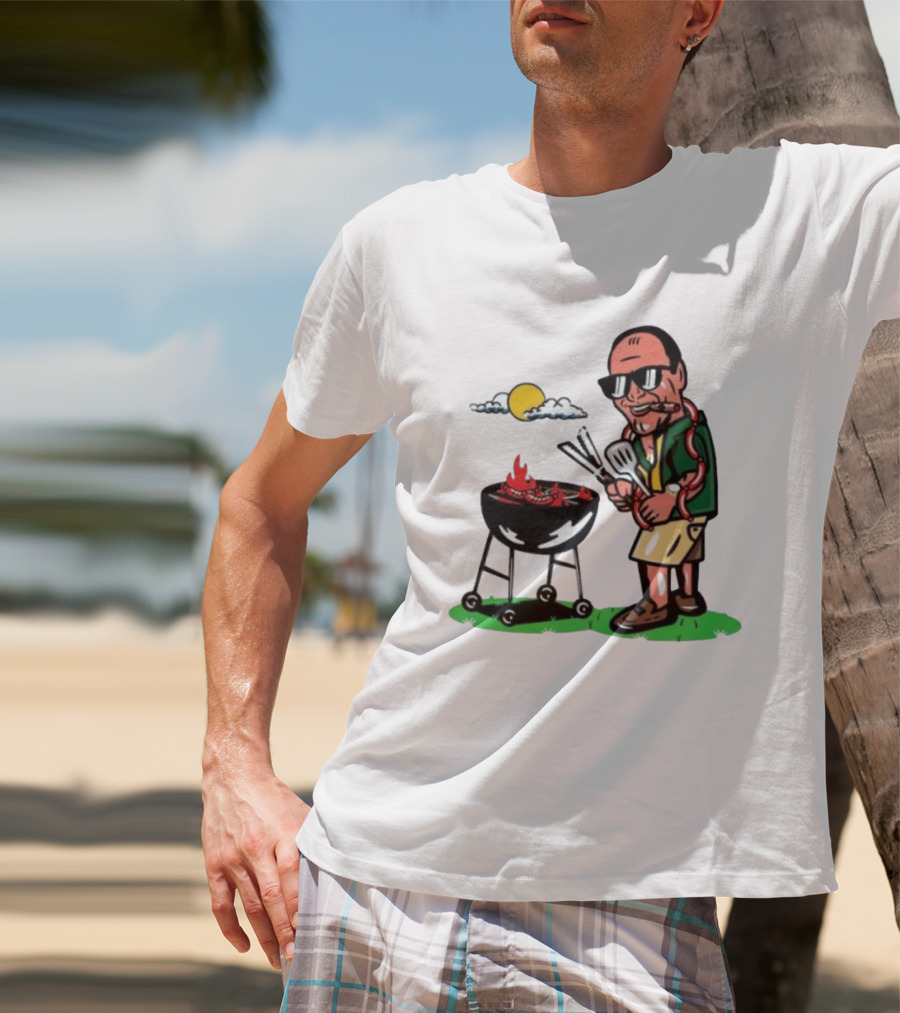 Tony Soprano Grilling Sausages Cartoon Funny BBQ Scene T-Shirt