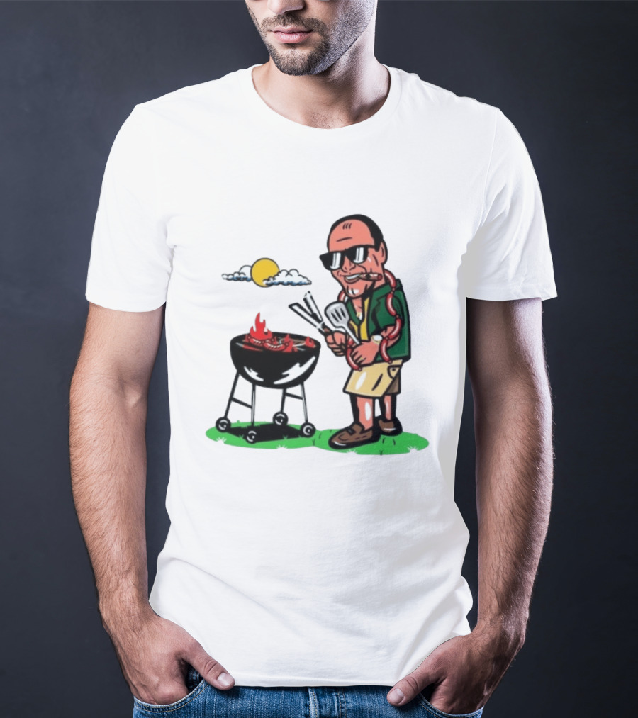 Tony Soprano Grilling Sausages Cartoon Funny BBQ Scene T-Shirt