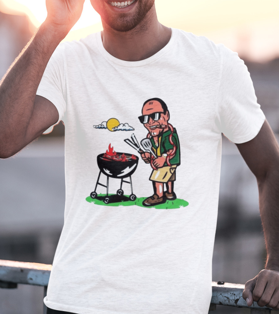 Tony Soprano Grilling Sausages Cartoon Funny BBQ Scene T-Shirt