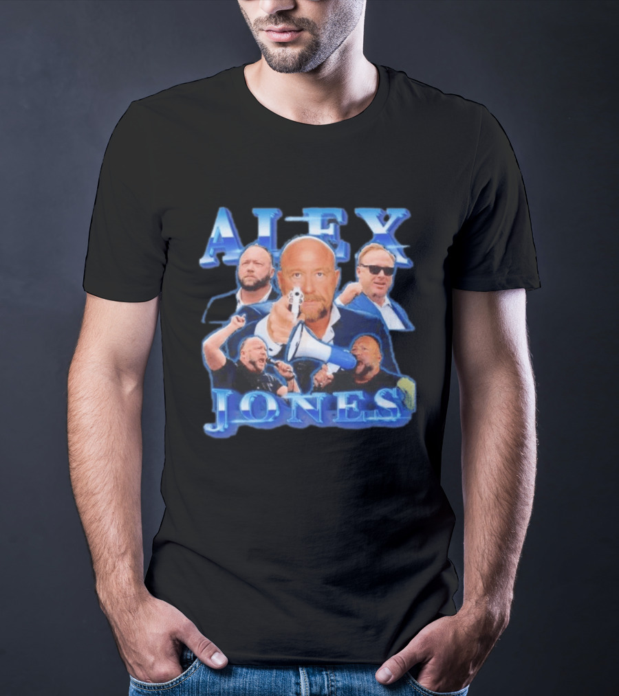 Alex Jones Collage InfoWars Media Personality Megaphone Images T-Shirt