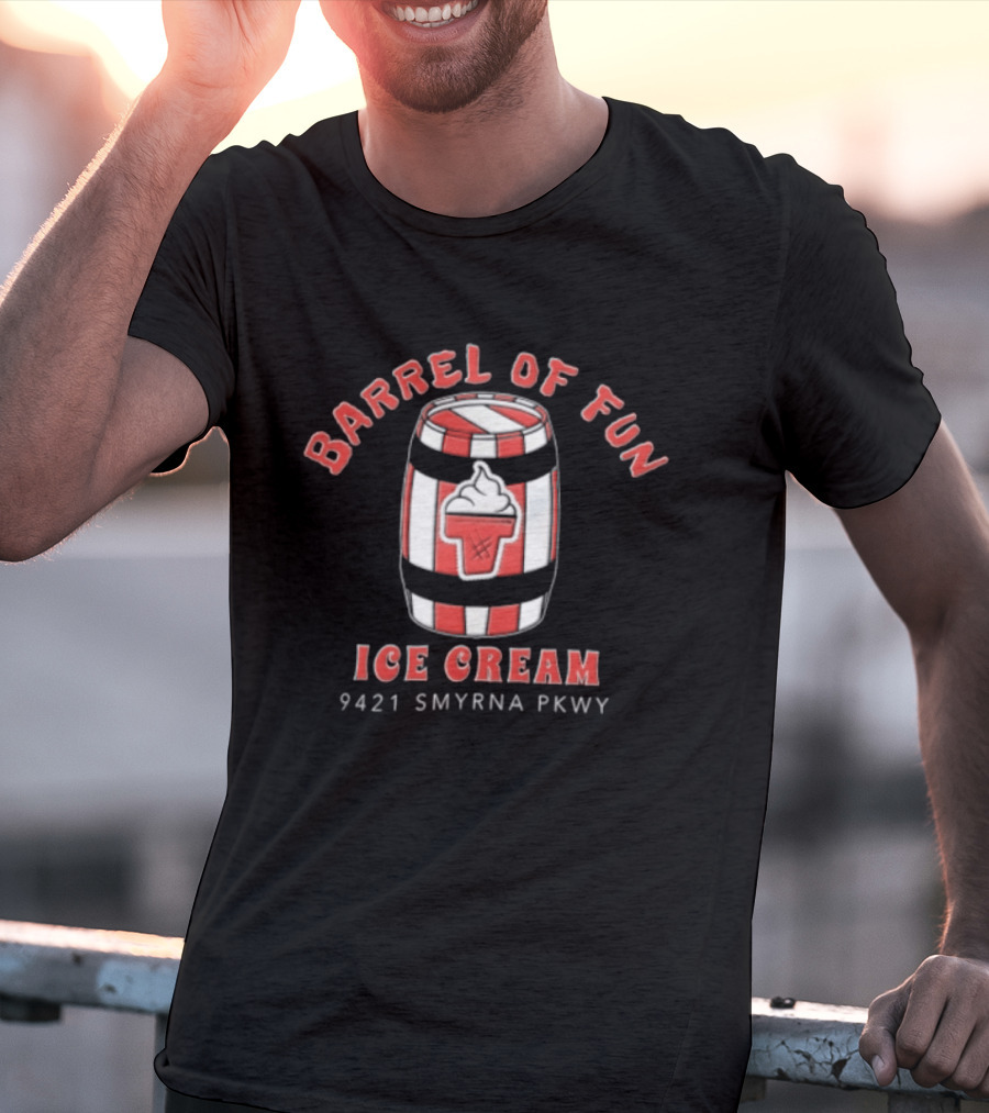 Barrel Of Fun Ice Cream Red White Striped Barrel 9421 Smyrna Pkwy T-Shirt