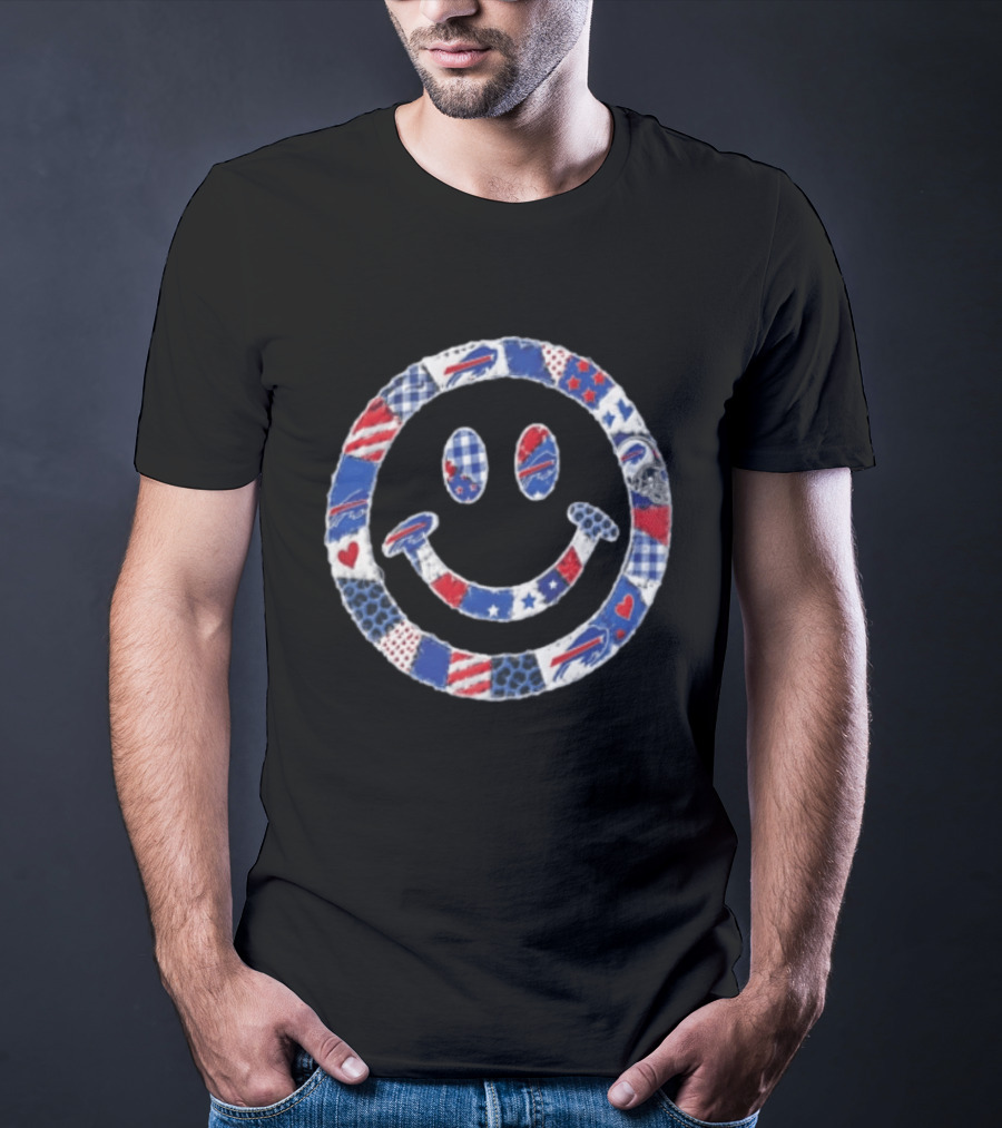 Buffalo Bills Smiley Face Patchwork NFL Football Team T-Shirt