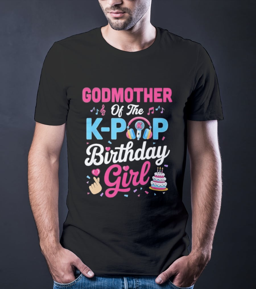Godmother Of The K Pop Birthday Girl Music Headphones Cake T-Shirt