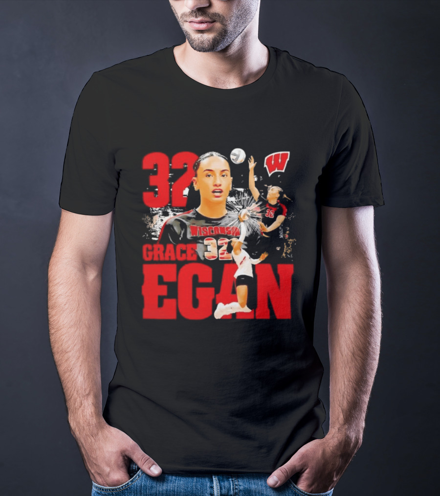 Grace Egan Wisconsin Volleyball 32 NCAA Team Player Action T-Shirt