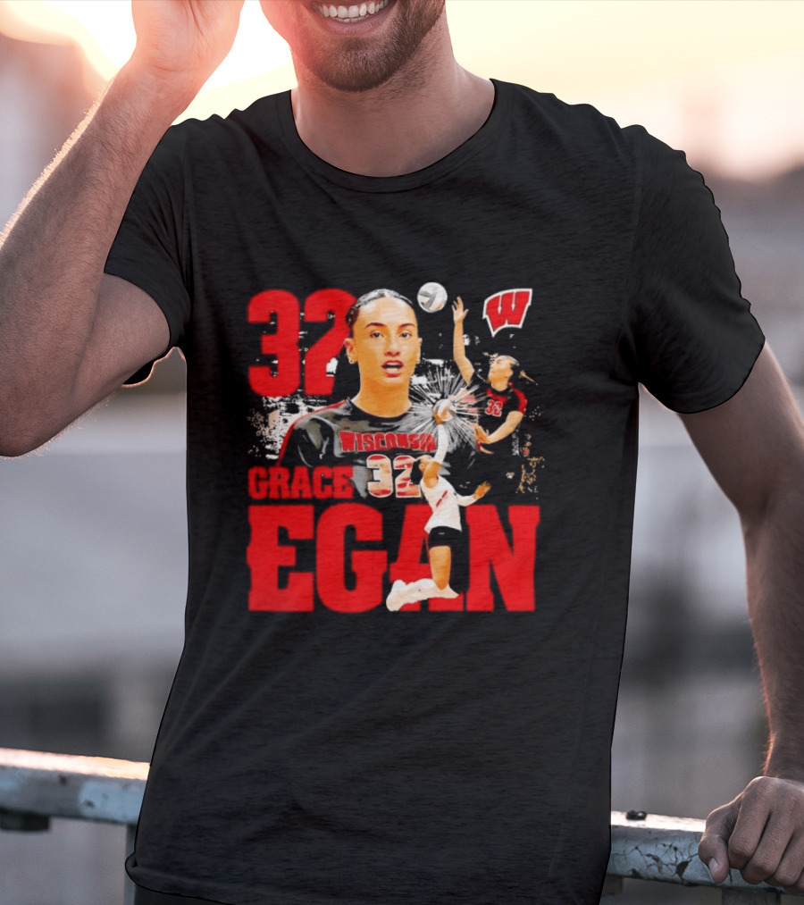 Grace Egan Wisconsin Volleyball 32 NCAA Team Player Action T-Shirt